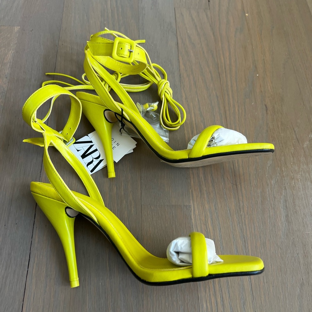 Zara Women's Bright Yellow Lace-Up Sandals